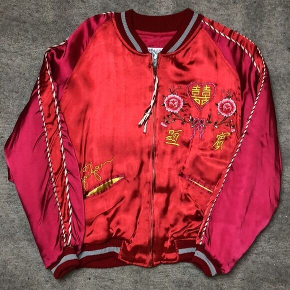 RARE 1980’s JouJou Bomber | Bright Red Rayon with Embroidery | Size M - Picture 16 of 16